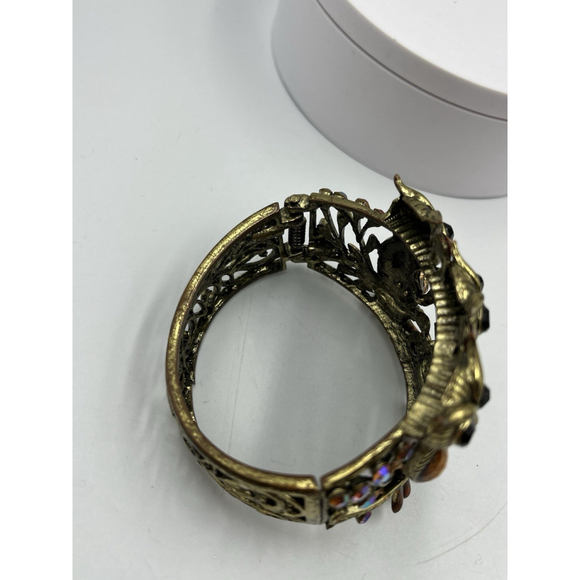 Vintage Owl Gold Tone Cuff Clamper Bangle Bracelet HANDMADE VTG SEE ALL - Picture 15 of 16